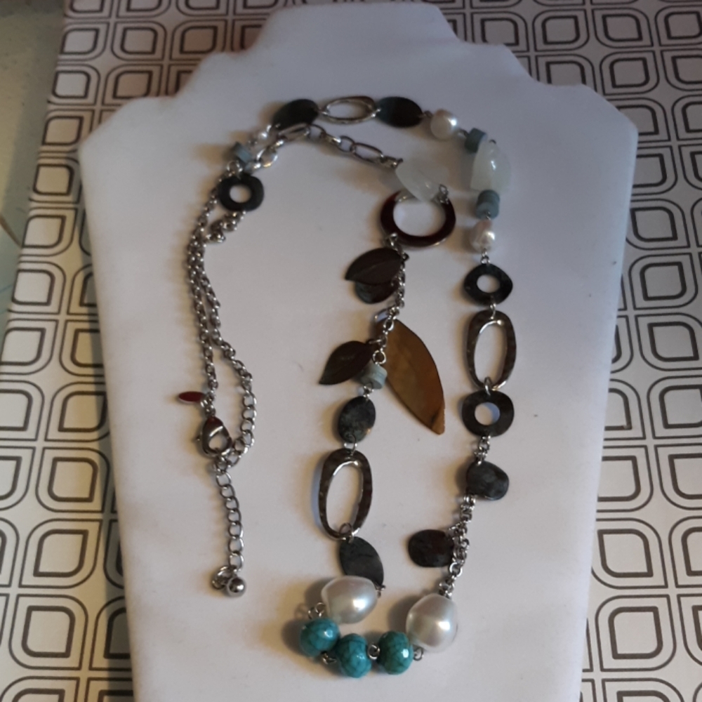 Chicos Silvertone and Multi Stone Necklace